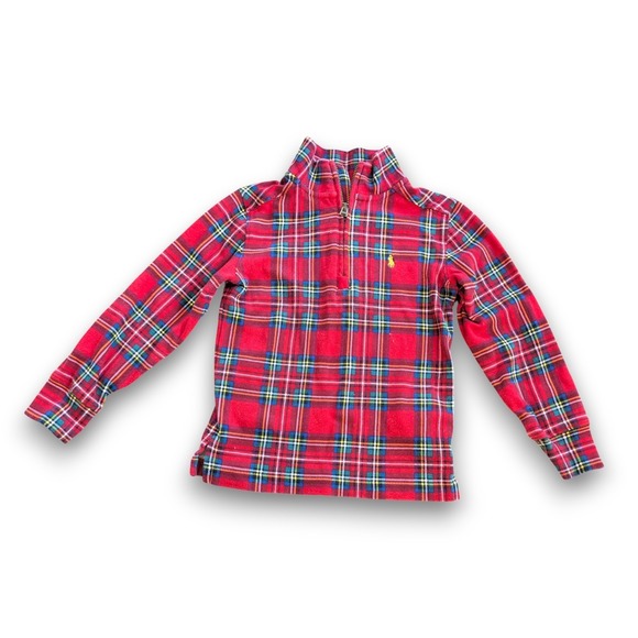 Polo Ralph Lauren Other - Polo Ralph Lauren Kids Red Tartan Plaid Quarter Zip Pullover Sweater Kids Boys 4